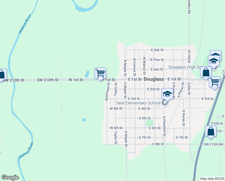 map of restaurants, bars, coffee shops, grocery stores, and more near 216 Riverview Street in Douglass
