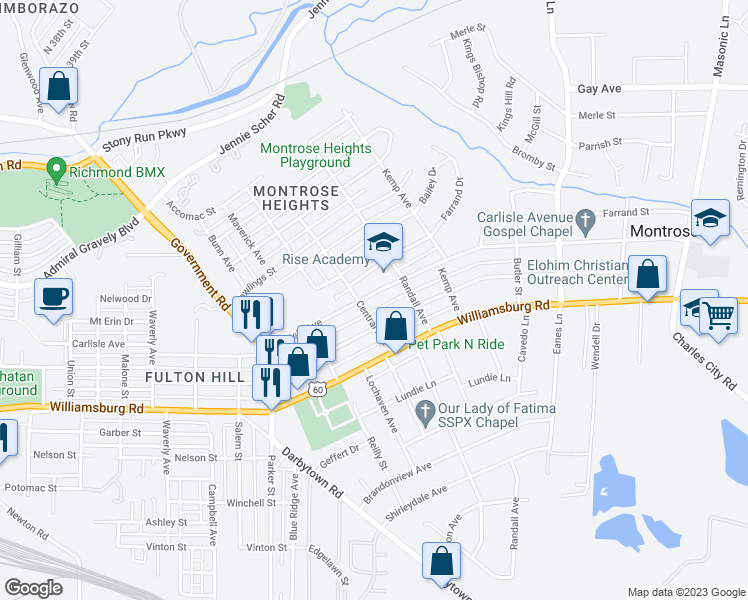 map of restaurants, bars, coffee shops, grocery stores, and more near 2005 Carlisle Avenue in Richmond