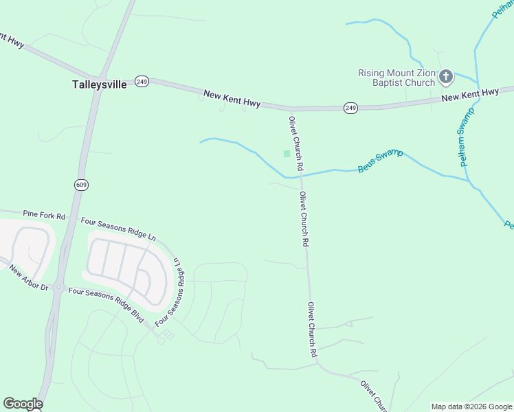 map of restaurants, bars, coffee shops, grocery stores, and more near 7844 Olivet Church Road in New Kent