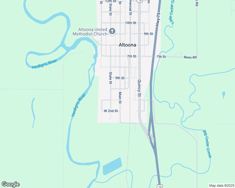 map of restaurants, bars, coffee shops, grocery stores, and more near Main Street in Altoona
