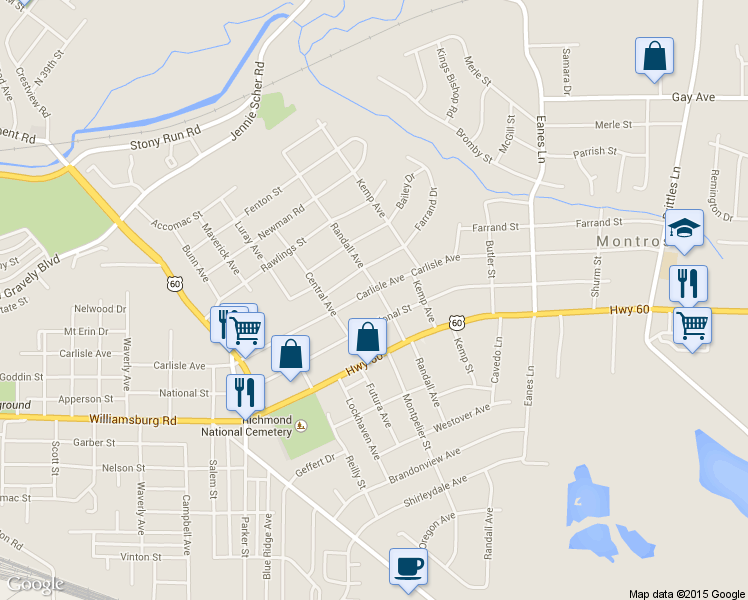 map of restaurants, bars, coffee shops, grocery stores, and more near 2021 Carlisle Avenue in Richmond
