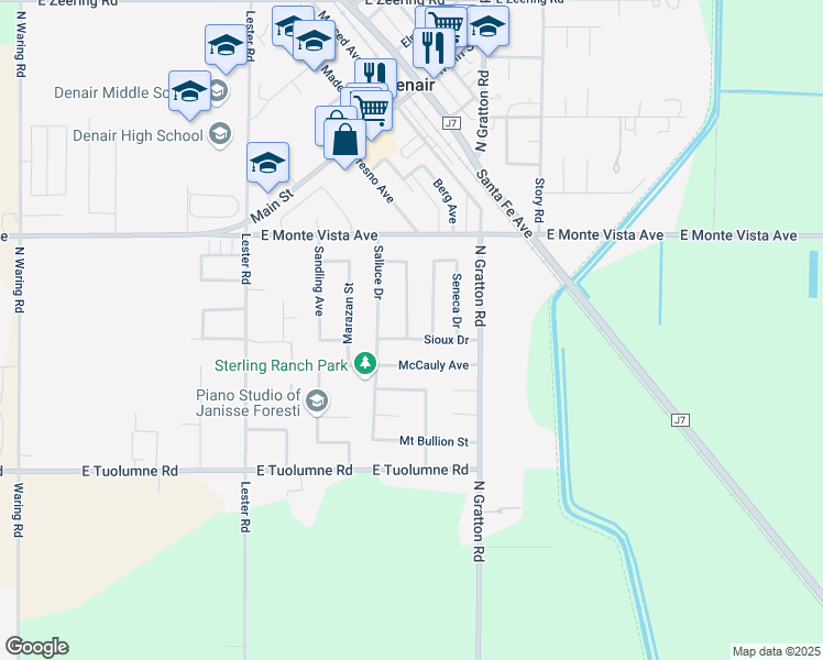 map of restaurants, bars, coffee shops, grocery stores, and more near 4517 McCauly Avenue in Denair