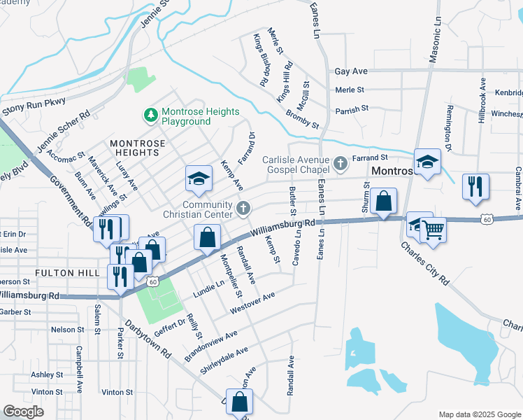 map of restaurants, bars, coffee shops, grocery stores, and more near 2309 National Street in Richmond