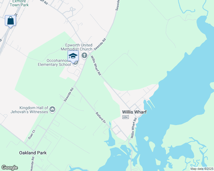 map of restaurants, bars, coffee shops, grocery stores, and more near 4268 Willis Wharf Road in Exmore