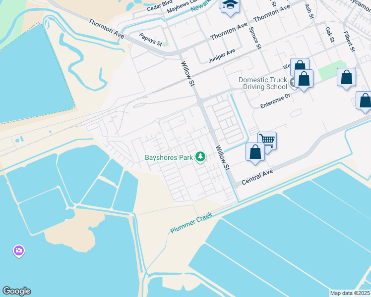 map of restaurants, bars, coffee shops, grocery stores, and more near 8613 Seawind Way in Newark