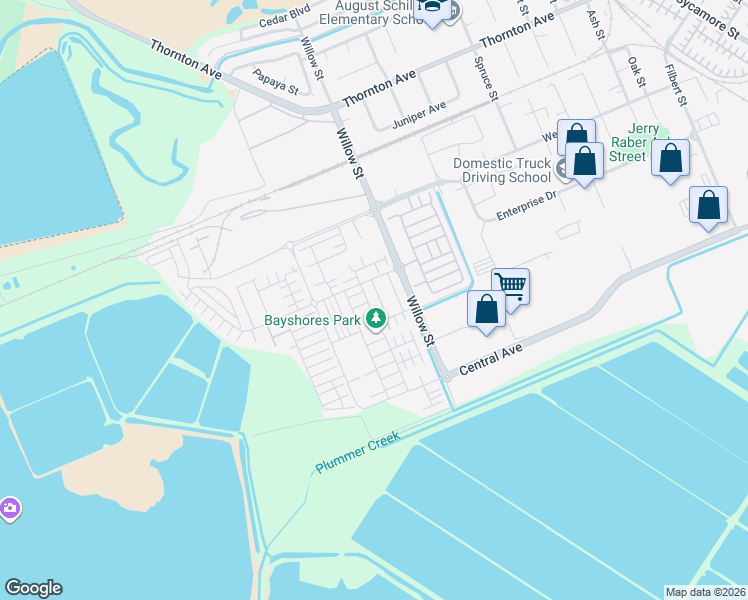 map of restaurants, bars, coffee shops, grocery stores, and more near 8613 Seawind Way in Newark