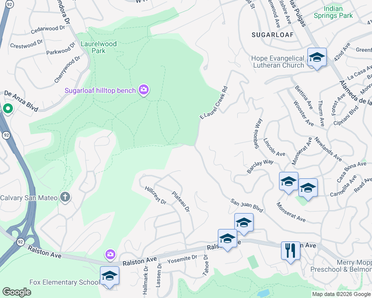 map of restaurants, bars, coffee shops, grocery stores, and more near 3401 East Laurel Creek Road in Belmont