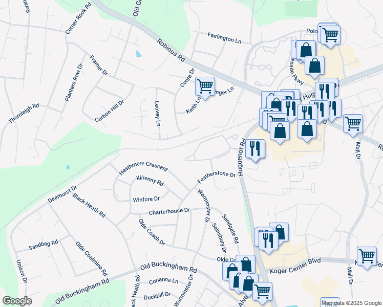 map of restaurants, bars, coffee shops, grocery stores, and more near 11957 West Briar Patch Drive in Midlothian
