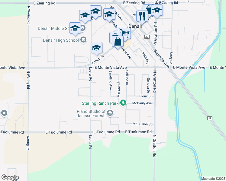 map of restaurants, bars, coffee shops, grocery stores, and more near 2816 Sandling Avenue in Denair