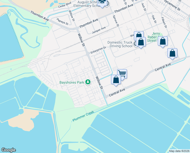 map of restaurants, bars, coffee shops, grocery stores, and more near 37578 Breakers Road in Newark