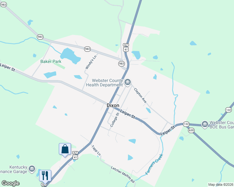 map of restaurants, bars, coffee shops, grocery stores, and more near 100 Main Street in Dixon