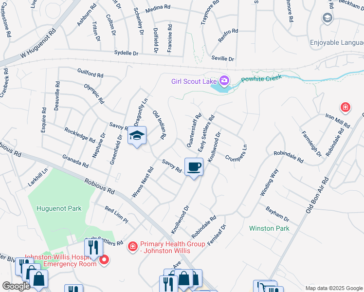 map of restaurants, bars, coffee shops, grocery stores, and more near 10631 Jousting Lane in Richmond