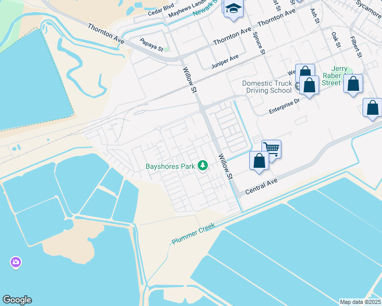 map of restaurants, bars, coffee shops, grocery stores, and more near 8613 Seawind Way in Newark
