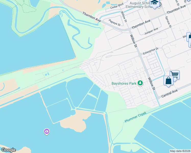 map of restaurants, bars, coffee shops, grocery stores, and more near 9865 Seawind Way in Newark