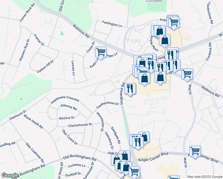 map of restaurants, bars, coffee shops, grocery stores, and more near 11710 South Briar Patch Drive in Midlothian