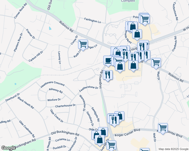 map of restaurants, bars, coffee shops, grocery stores, and more near 11713 South Briar Patch Drive in Midlothian