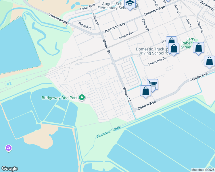 map of restaurants, bars, coffee shops, grocery stores, and more near 8556 Seawind Way in Newark