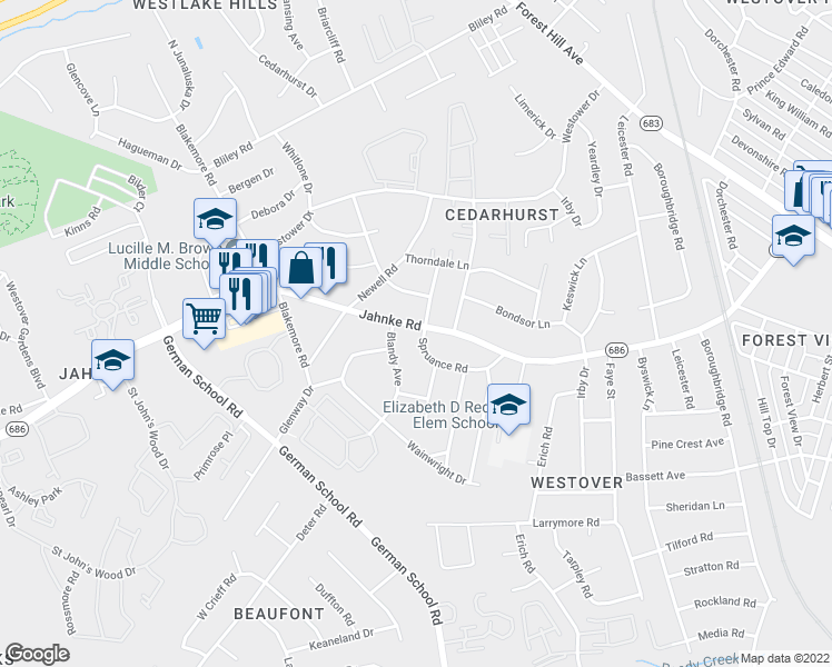 map of restaurants, bars, coffee shops, grocery stores, and more near 5909 Jahnke Road in Richmond