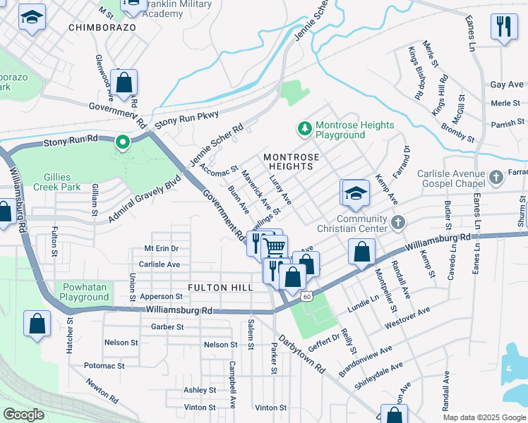 map of restaurants, bars, coffee shops, grocery stores, and more near 4607 Maverick Avenue in Richmond