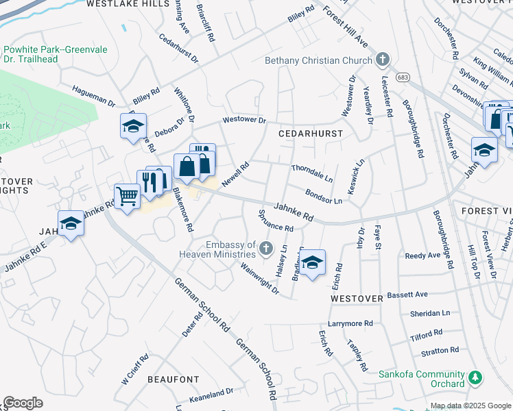map of restaurants, bars, coffee shops, grocery stores, and more near 5909 Jahnke Road in Richmond