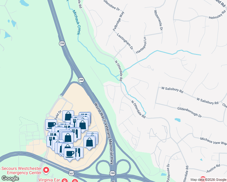 map of restaurants, bars, coffee shops, grocery stores, and more near 531 Totten Drive in Midlothian
