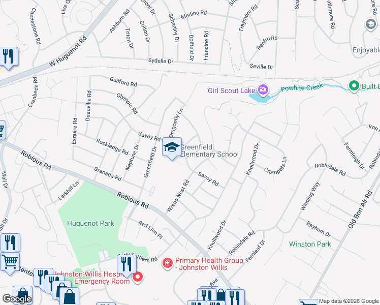 map of restaurants, bars, coffee shops, grocery stores, and more near 2100 Old Indian Road in Richmond