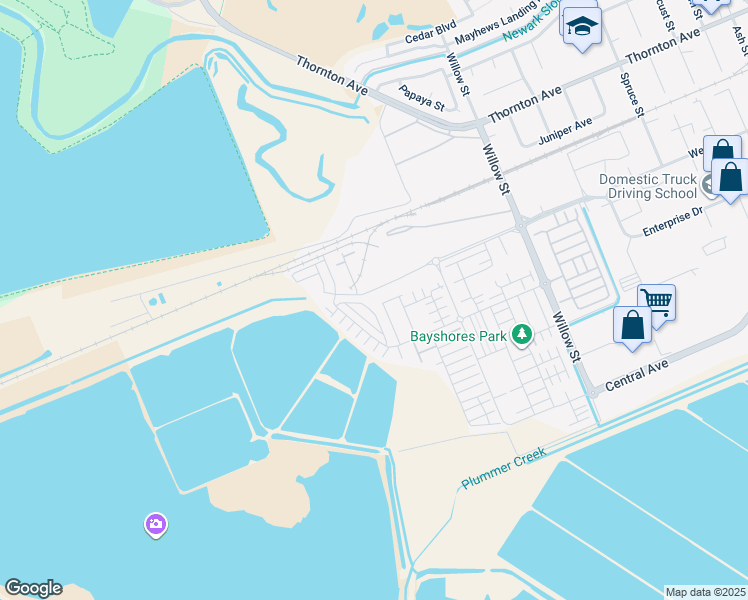 map of restaurants, bars, coffee shops, grocery stores, and more near 9174 Enterprise Drive in Newark