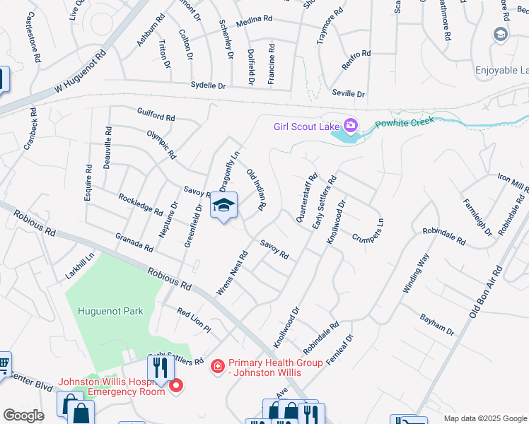 map of restaurants, bars, coffee shops, grocery stores, and more near 2129 Old Indian Road in Richmond