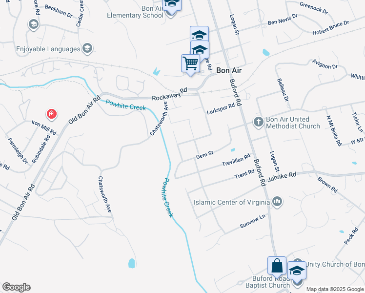 map of restaurants, bars, coffee shops, grocery stores, and more near 1631 Chatsworth Avenue in Richmond