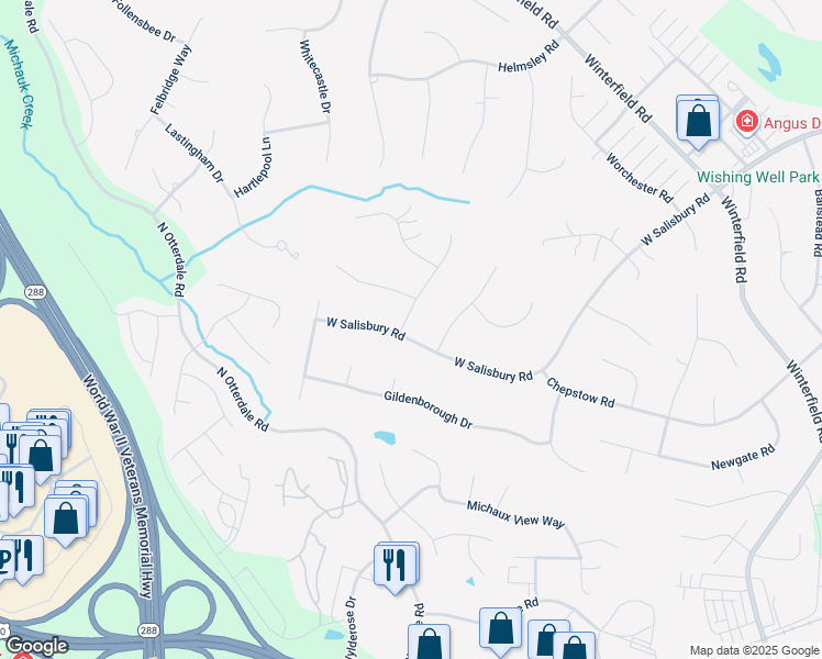 map of restaurants, bars, coffee shops, grocery stores, and more near 2101 Castleford Terrace in Midlothian