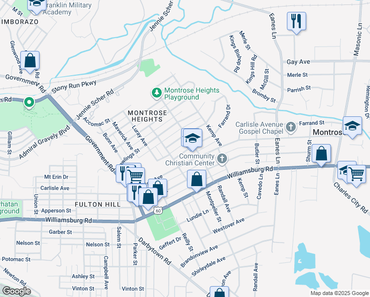 map of restaurants, bars, coffee shops, grocery stores, and more near 2010 Farrand Street in Richmond