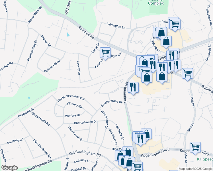 map of restaurants, bars, coffee shops, grocery stores, and more near 11779 North Briar Patch Drive in Midlothian