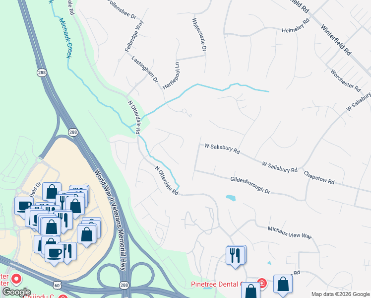 map of restaurants, bars, coffee shops, grocery stores, and more near 14812 Creekbrook Terrace in Midlothian