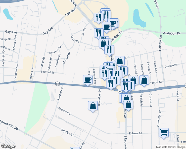 map of restaurants, bars, coffee shops, grocery stores, and more near 4909 Leonard Avenue in Richmond