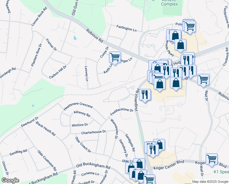 map of restaurants, bars, coffee shops, grocery stores, and more near 11787 North Briar Patch Drive in Midlothian