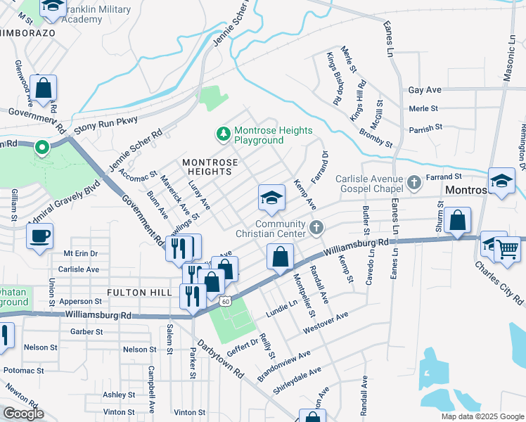 map of restaurants, bars, coffee shops, grocery stores, and more near 2010 Farrand Street in Richmond
