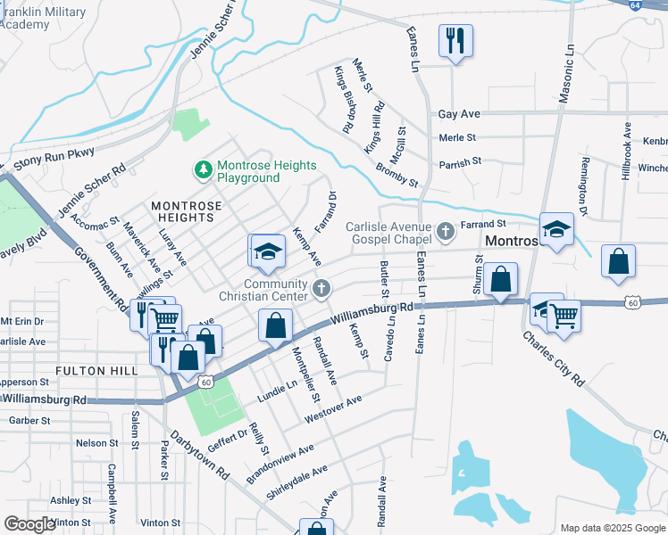 map of restaurants, bars, coffee shops, grocery stores, and more near 2311 Carlisle Avenue in Richmond