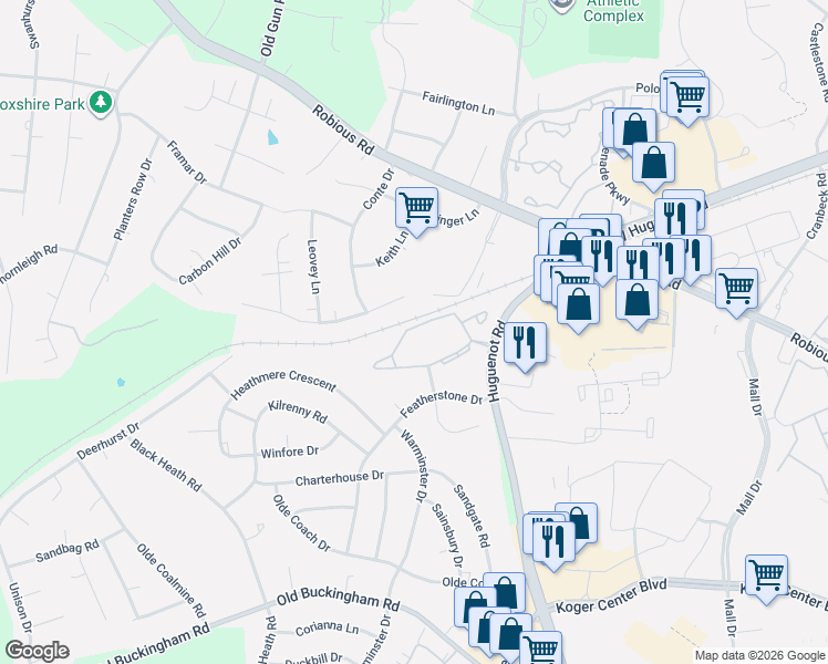 map of restaurants, bars, coffee shops, grocery stores, and more near 11787 North Briar Patch Drive in Midlothian
