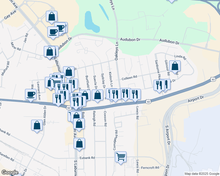 map of restaurants, bars, coffee shops, grocery stores, and more near 4905 Kinloch Lane in Richmond