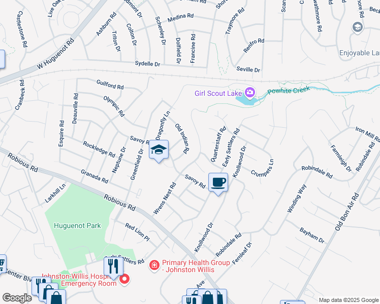 map of restaurants, bars, coffee shops, grocery stores, and more near 2129 Old Indian Road in Richmond