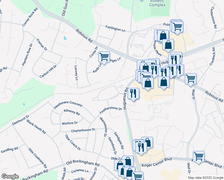 map of restaurants, bars, coffee shops, grocery stores, and more near 11737 North Briar Patch Drive in Midlothian