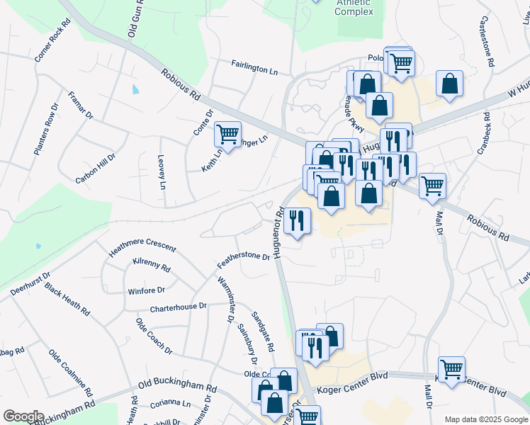 map of restaurants, bars, coffee shops, grocery stores, and more near 11637 East Briar Patch Drive in Midlothian