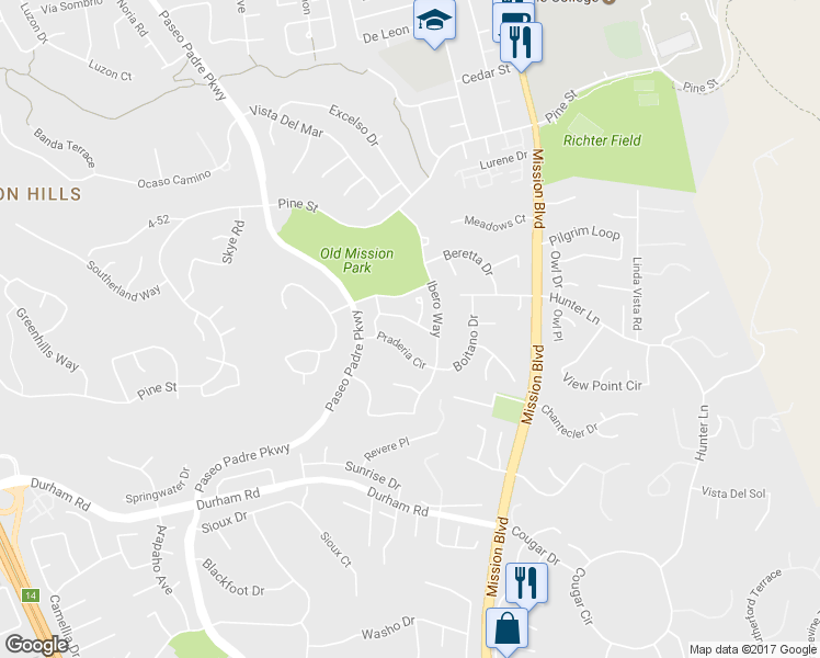 map of restaurants, bars, coffee shops, grocery stores, and more near 600 Praderia Circle in Fremont
