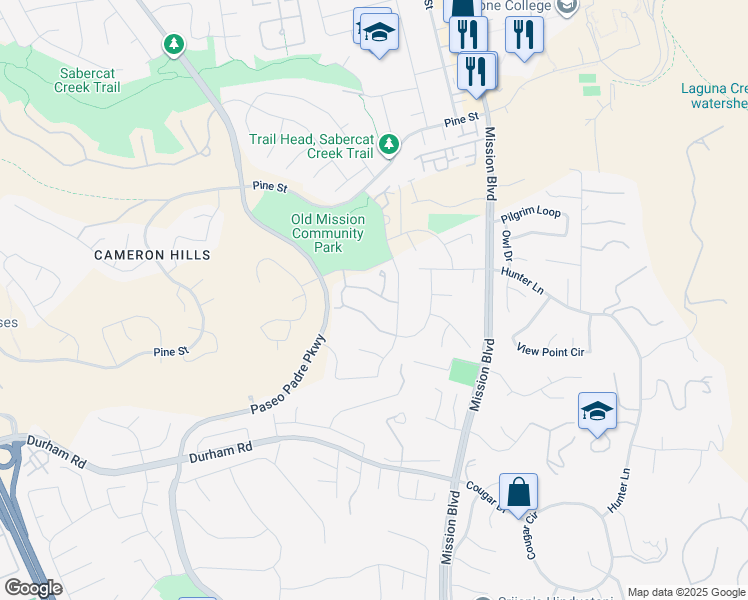 map of restaurants, bars, coffee shops, grocery stores, and more near 600 Praderia Circle in Fremont