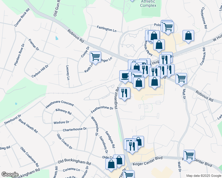 map of restaurants, bars, coffee shops, grocery stores, and more near 11637 East Briar Patch Drive in Midlothian