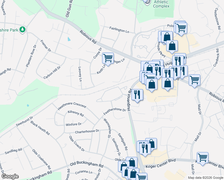 map of restaurants, bars, coffee shops, grocery stores, and more near 11787 North Briar Patch Drive in Midlothian