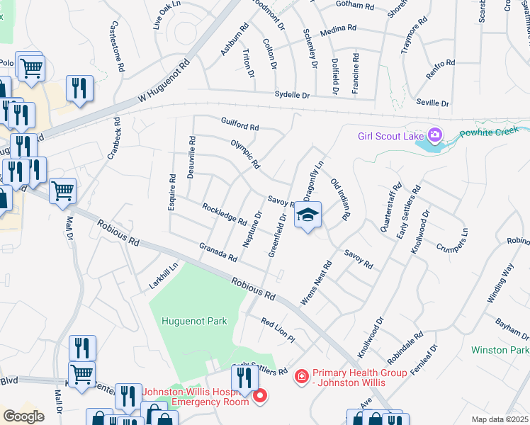 map of restaurants, bars, coffee shops, grocery stores, and more near 2025 Neptune Drive in Richmond