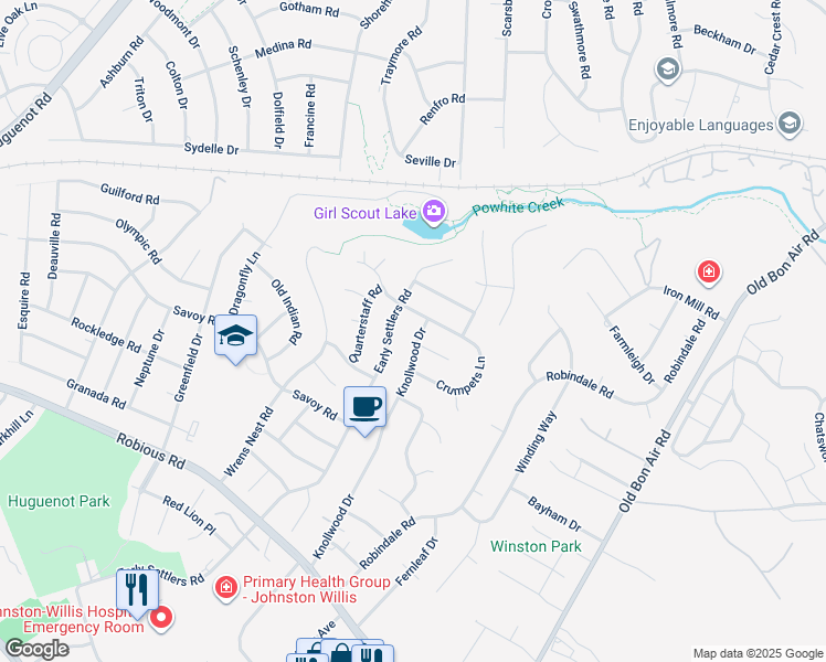 map of restaurants, bars, coffee shops, grocery stores, and more near 1900 Knollwood Drive in Richmond