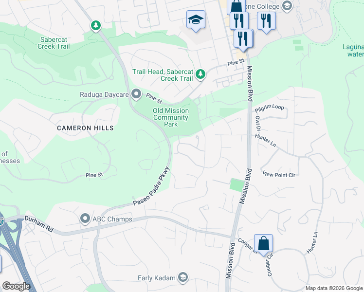 map of restaurants, bars, coffee shops, grocery stores, and more near 664 Praderia Circle in Fremont