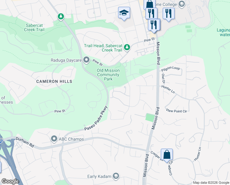 map of restaurants, bars, coffee shops, grocery stores, and more near 664 Praderia Circle in Fremont